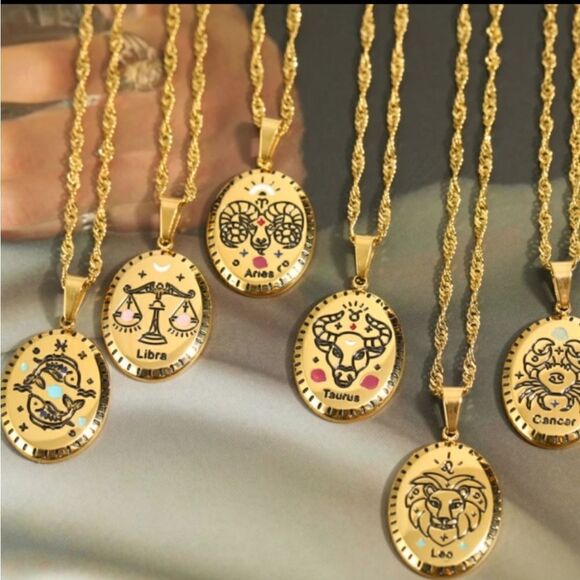 NEW 18K Gold Plated Stainless Steel TAURUS Sign Zodiac Oval Pendant Necklace - Picture 2 of 3